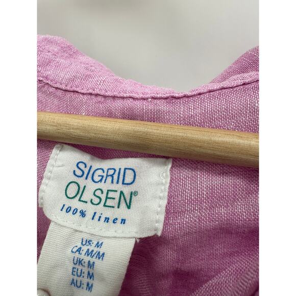 Sigrid Olsen Linen Tunic Women Medium Purple Pink V Neck Collar Tie Hip Coastal - Picture 6 of 7